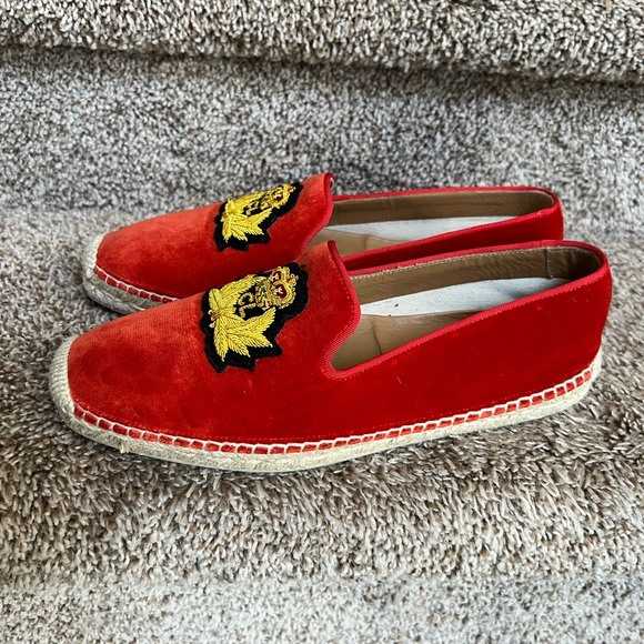 Christian Louboutin Unisex Red Velvet Loafers with Embroidered Crest main image 14